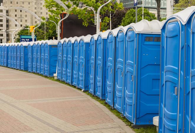 colorful portable restrooms available for rent at a local fair or carnival in Aberdeen